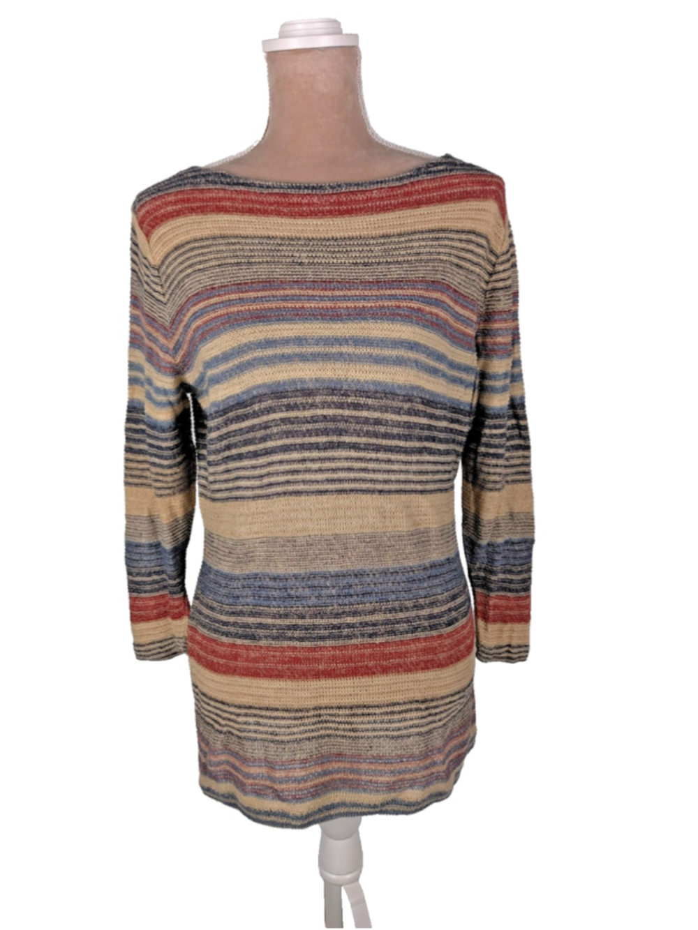 LRL Lauren Ralph Lauren Linen Blend Striped Knit Sweater XL Nautical Coastal